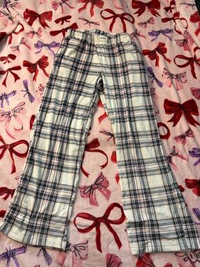 Plaid Fleece Lounge Pajama Pants - Cream & Black